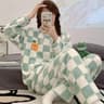 CozyCloud Plus Size Coral Fleece Pajama Set For Women  Warm Winter Sleepwear With Plaid Pants 3