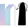 Rainbow Reusable Metal Straws Set With Cleaning Brush  Premium Stainless Steel Drinking Straws For  6