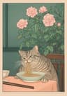 Japandi Cat Bath Canvas Print  Funny Cat Wall Art For Stylish Bathroom Wall Decor 8