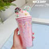 450ml Sparkle Sequin Water Bottle With Straw BPA Free Double Wall Tumbler 6