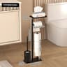 Floor Standing Toilet Paper Holder With Magnetic Roll Bar And Toilet Brush Storage Tray 7