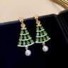 Green Christmas Tree Zircon Crystal Star Dangle Earrings 13
