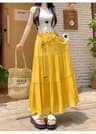 Womens Boho Cotton Linen Midi Skirt Flowy ALine Pleated Summer Skirt 9