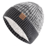 Unisex Two Tone Fur Lined Winter Beanie Warm Knitted Hat For Men Women 7