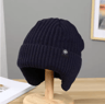Mens Faux Fur Lined Bomber Hat Winter Knitted Plush Peaked Cap With Earmuffs 2