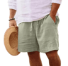Mens Summer Linen Cotton Shorts Lightweight Breathable Gym And Beach Fitness Shorts 0