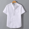 Mens Short Sleeve Stand Collar T Shirt Breathable Loose Cotton Summer Top With Pocket 3