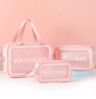 3 Piece PU Transparent Makeup And Toiletry Bag Set Large Capacity Frosted PVC Organizer 1