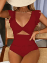 Contrast Mesh OnePiece Swimsuit With VNeck  HighCut Design 1