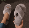 Womens CrossStrap Faux Fur Slippers  Warm Plush Indoor Slides For Home Comfort 7