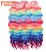 FASHION IDOL 24Inch Ombre Rainbow Water Wave Crochet Hair Synthetic Deep Wave Braiding Extensions 22