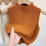 Knitted Cropped Half Turtleneck Tank  Solid Color Sleeveless Sweater Cami For Women 3