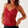 Y2K Sequin Halter Crop Top With Pearl  Rhinestone Detail  Summer Party Cami 0