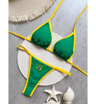 Embroidered Brazil Flag Bikini Contrast Split Patchwork Swimsuit 2