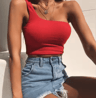 Womens One Shoulder Crop Top Sleeveless Summer Beach Tank 1