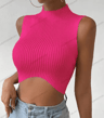 Womens Knit Corset Crop Top Mock Neck Y2K Stretch Tank 2