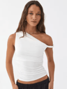 Womens Off Shoulder Ruched Crop Top Basic Summer Sleeveless Vest 1