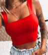 Womens Square Neck Crop Top Backless Off Shoulder Summer Tank 0