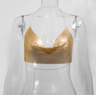 Womens Metallic Halter Crop Top Glitter Backless Corset Cami 7