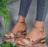 2024 Gold Square Toe Ankle Strap Low Heel Sandals For Women 2