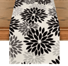 Blue Dahlia Floral Linen Table Runner Elegant Spring  Summer Table Decor 2