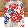 Blue Dahlia Floral Linen Table Runner Elegant Spring  Summer Table Decor 3