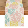 Blue Dahlia Floral Linen Table Runner Elegant Spring  Summer Table Decor 4