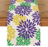 Blue Dahlia Floral Linen Table Runner Elegant Spring  Summer Table Decor 5
