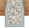 Blue Birds Blossom Linen Table Runner Elegant Floral Wedding  Home Table Decor 1