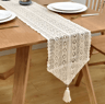 Boho Macrame Crochet Table Runner Vintage Farmhouse Beige Table Decor 2