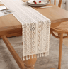 Boho Macrame Crochet Table Runner Vintage Farmhouse Beige Table Decor 3