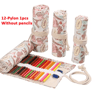 Canvas Roll Up Pencil Case For Pens Brushes  School Supplies 12