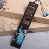 Retro Chinese Wooden Bookmark With Ebony Carved Design 3