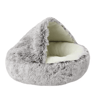 Soft Plush Covered Cat Bed Warm Round Sleeping Cave For Cats  Small Dogs 4