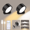 2PCS Rechargeable Magnetic LED Wall Sconces  Wireless Dimmable Wall Lights With Remote  3 Color Mod 1