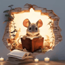 3D Reading Mouse Wall Sticker  Cute Removable Vinyl Animal Decal 4