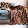 Retro Bohemian Knitted Blanket  Striped Plaid Tassel Sofa  Bed Throw 3