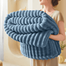 Ribbed Fleece Blanket  Soft Warm Textured Plush Bed  Sofa Throw 6