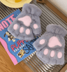 Cute Plush Cat Paw Gloves  Soft Fingerless Winter Mittens 5