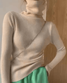 Womens Turtleneck Knit Sweater  Korean Style Pullover With Thumb Holes 1