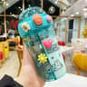 Kids Water Bottle With Double Straw Leak Proof Cute Plastic Bottle 430ml 1