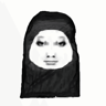 party guest wearing printed face scarf mask