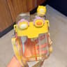 Large Capacity Kids Water Bottle With Straw Double Compartment Cartoon Design 3
