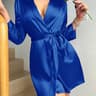 Solid Satin Long Sleeve Night Robe With Belt For Women 4