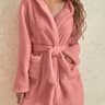 Womens Hooded Fleece Robe With Belt Cozy Autumn Winter Loungewear 0