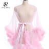 Singreiny Sheer Lace Up Shapewear Robe Long Sleeve Midi Lingerie 3