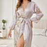 Elegant Floral Womens Silk Robe Long Sleeve Breathable Loungewear 4