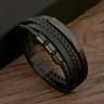 Multi Layer PU Leather Mens Bracelet With Magnetic Closure Gold Tube Charm 3