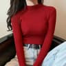 Elegant Womens Mock Neck Knit Sweater Slim Fit Korean Style Pullover 9