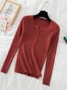 Chic Womens V Neck Knit Sweater Korean Style Button Slim Fit Pullover 15